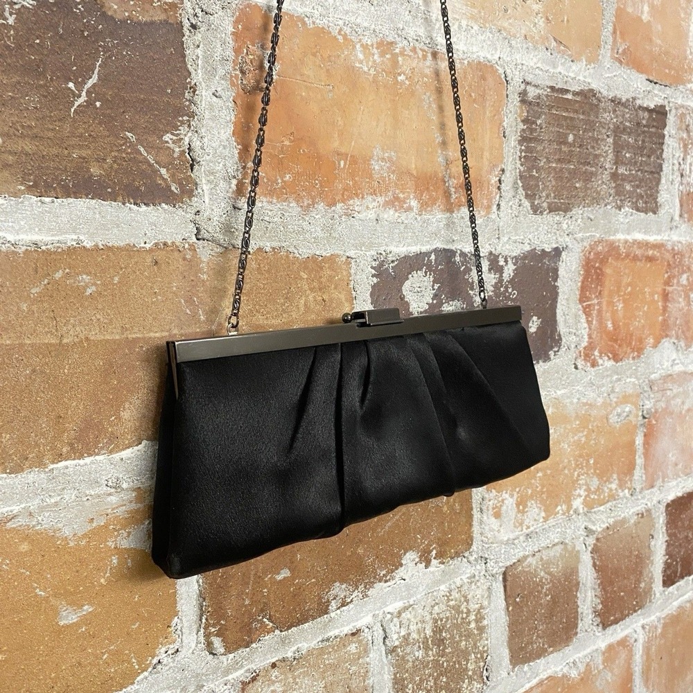 Vintage Gunne Sax Chain Black Evening‎ Bag Clutch Jessica McClintock Satin Purse